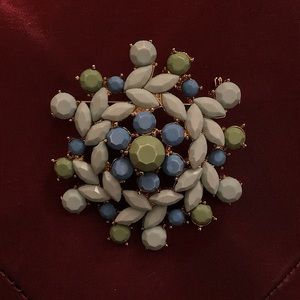 Vintage Gold-Toned Brooch/Pendant w/ Celadon, Ice and China Blue Plastic Stones